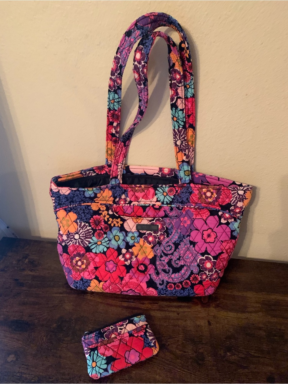Vera Bradley Pink Multi Floral Quilted Tote with Coin Pouch